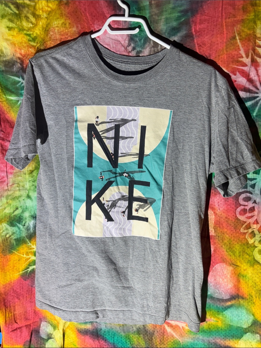 Nike Gray Tee with Teal and Cream basketball Panel Graphic